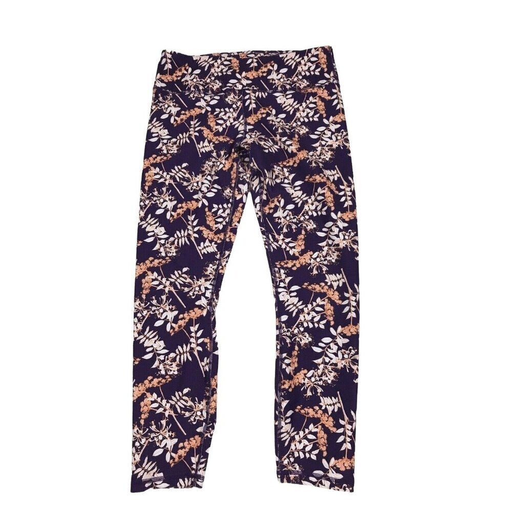 Fabletics Mid-Rise PowerHold Capri Leggings Size Small Arcadia Purple Floral